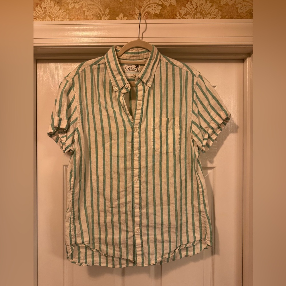 Bonobos Casual Green and White Striped Shirt